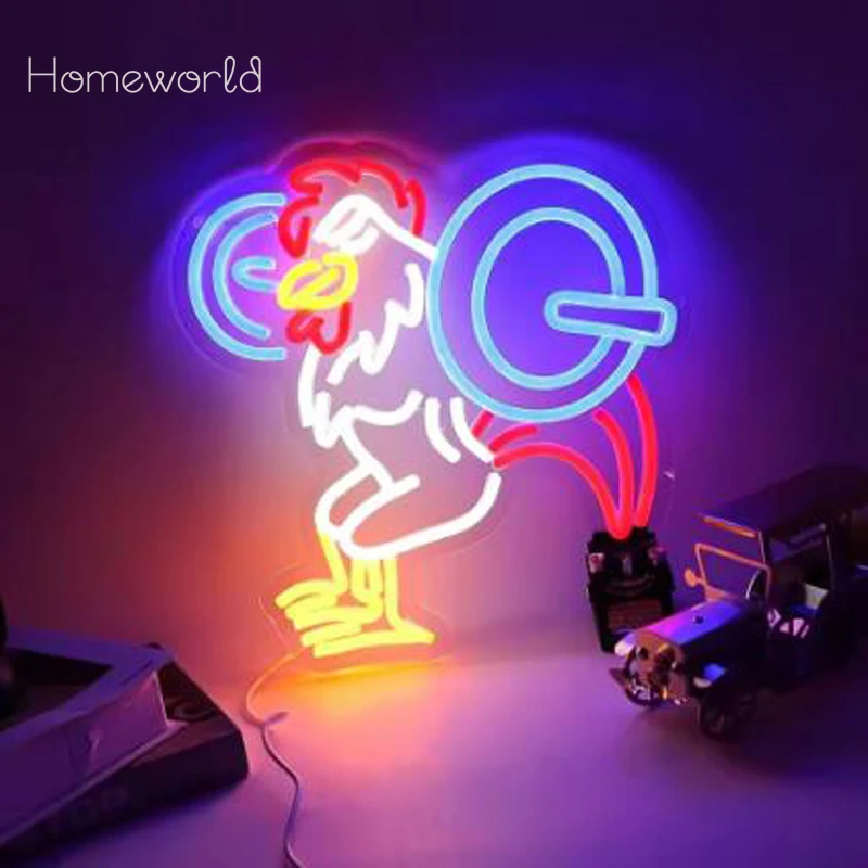 Chicken Lift Weights Neon Sign USB Dimmable LED Neon Light Sign for Gym Drink Bar Man Cave Bedroom Shop Game Room Wall Decor