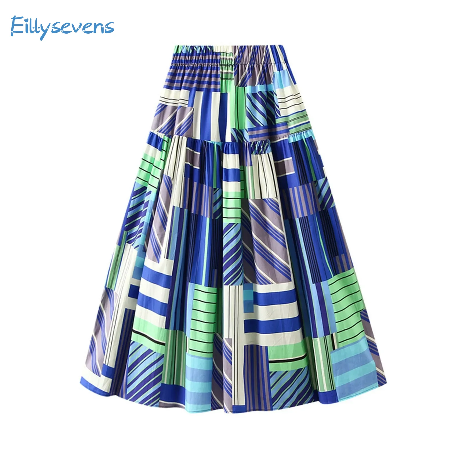 

Women Long Pleated Skirts Loose High Quality High Waist Skirts Casual Resort Style Fluffy Mid-Length Floral A-Line Skirt