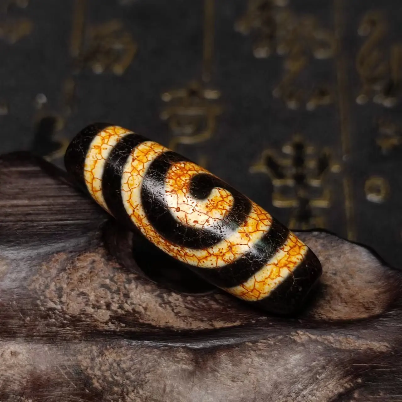 Tibet Feng Shui Ruyi Spiral Totem 13*40mm Dark Yellow Old Agate DZI Beads For Men&Women`s Jewelry DIY Free Shipping