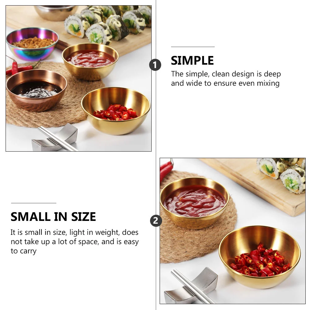 4 Pcs Golden Stainless Steel Sauce Dishes Set Deep Wide Bowl Small Size Lightweight Easy Carry Kitchen Tableware Seasoning