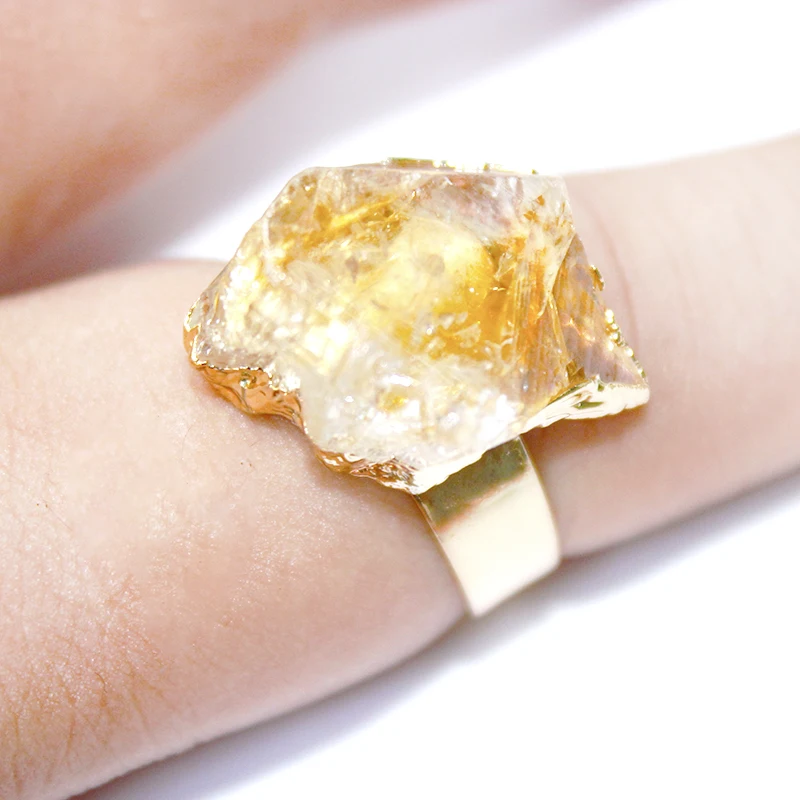Raw Citrine Open Rings for Women Handmade Irregular Rough Stone Adjustable Finger Jewelry