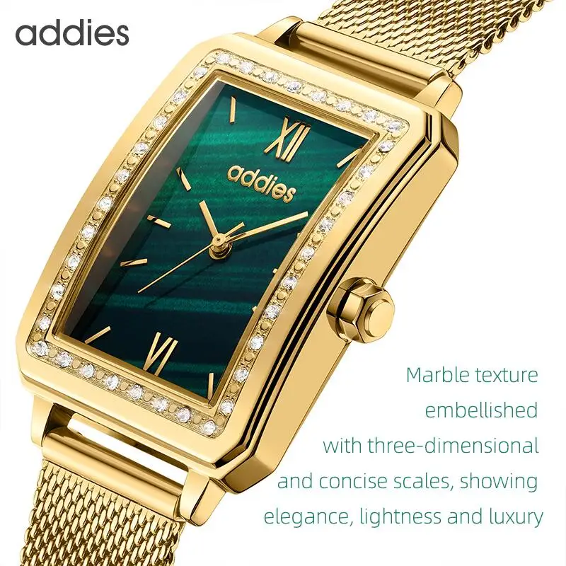 

ADDIES Women Watches Ladies Luxury Brand Rose Gold Stainless Steel Green Crystal Bracelet Quartz Wrist Watch Relogio Feminino