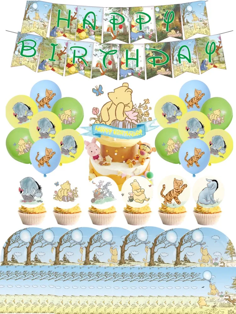 Disney Winnie the Pooh  Birthday Decoration Tableware Sets Event Party Cups Plates Baby Shower Disposable Party Supplies