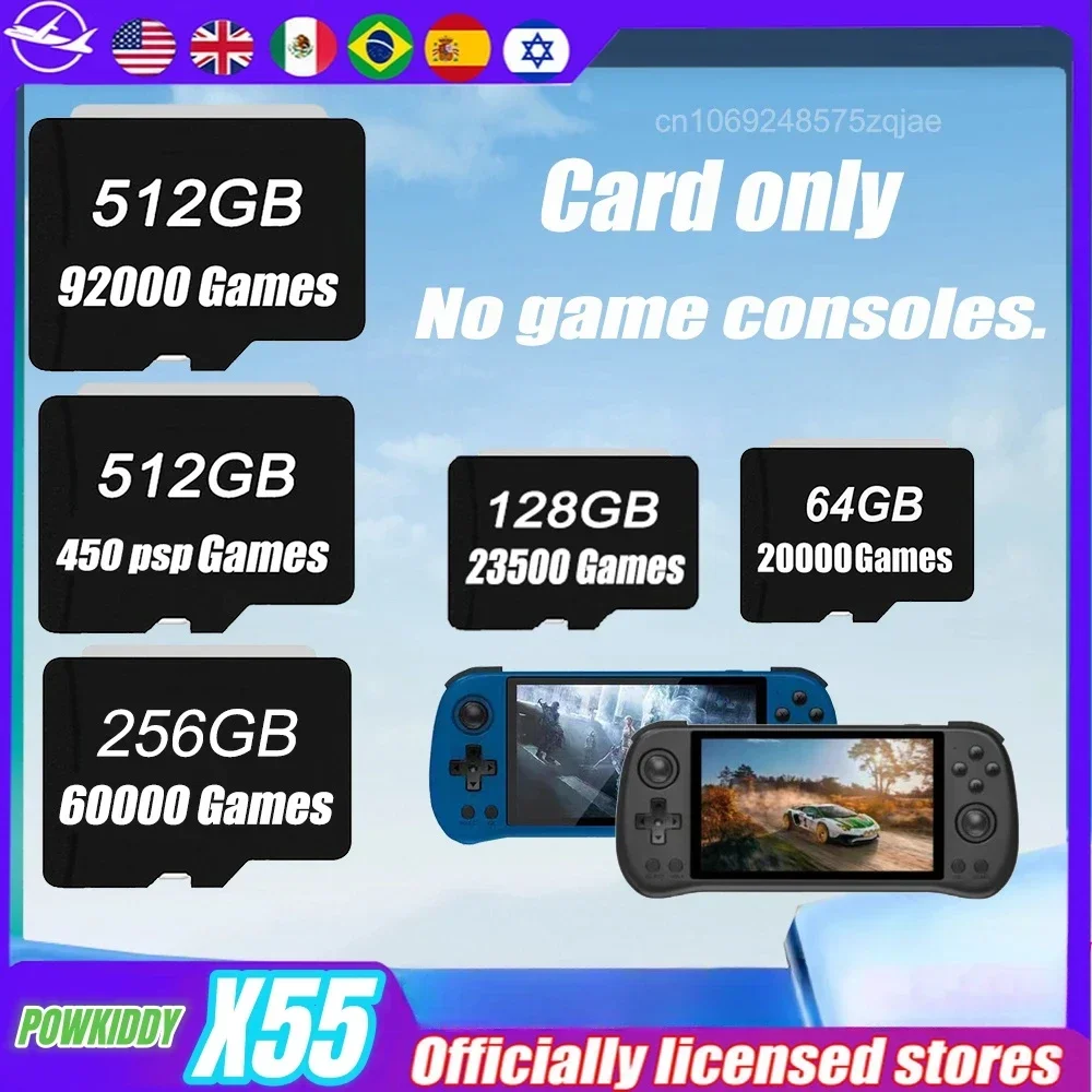 POWKIDDY X55 Retro Handheld Game Console Mamory Card Tf Card Preloaded Games 450 PSP in 1 Card Machine Classic Gaming RETRO Game