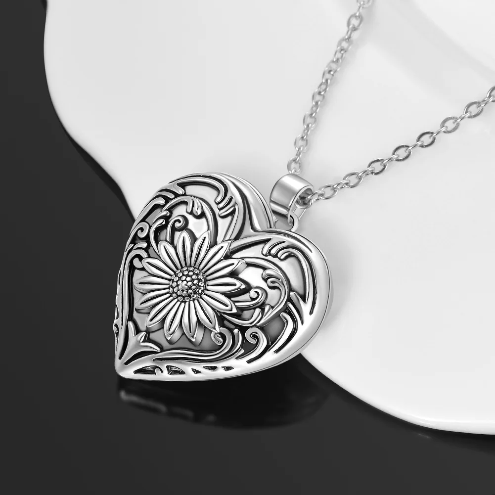 

Heart Sunflower Openable Photo Box Necklace Perfume Bottle Ashes Pendant Memorial Necklace