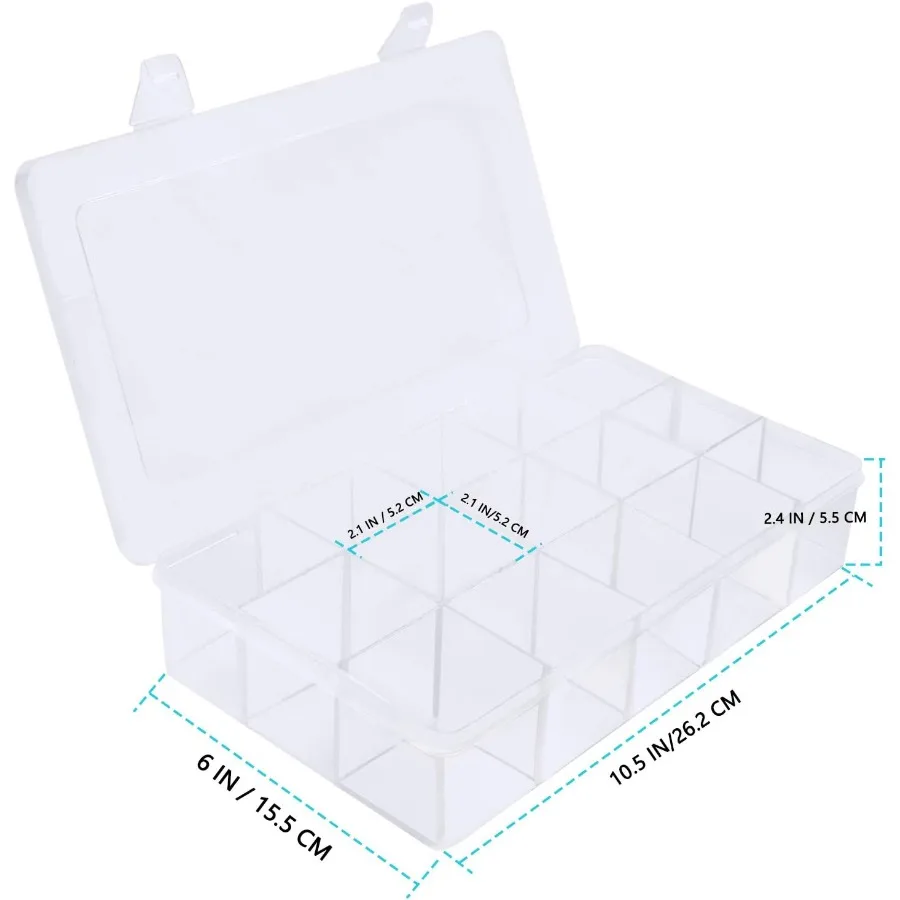 15 شبكة كبيرة من البلاستيك الشفاف لصندوق المجوهرات، حاوية تخزين منظمة مع فواصل قابلة للإزالة، 15 شبكة شفافة #3