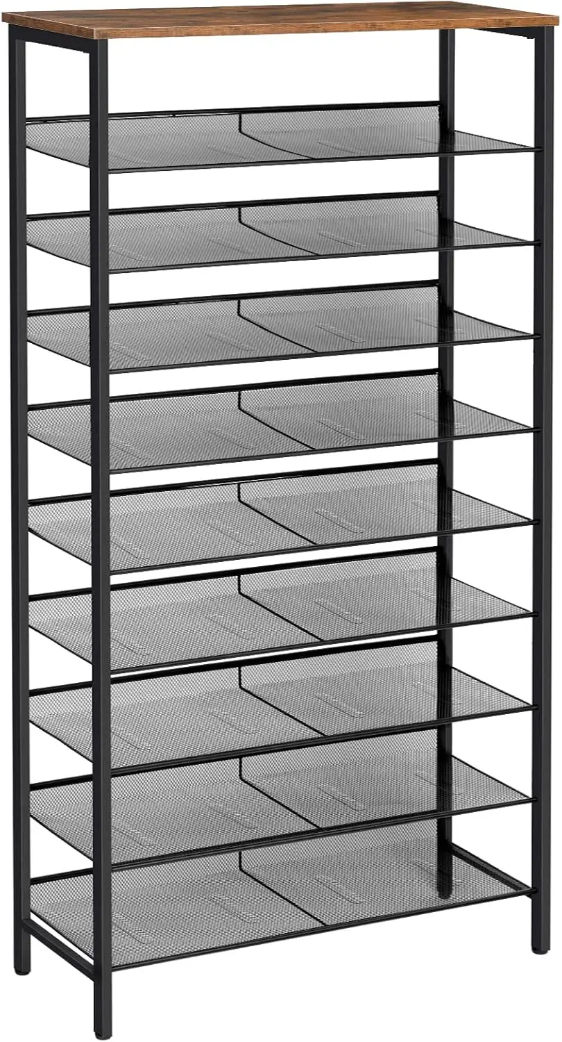 

10-Tier Shoe Ra, Large Capacity Shoe Shelf, Stable And Sturdy, Shoe Storage Organizer With Flat & Slant Adjustable Metal