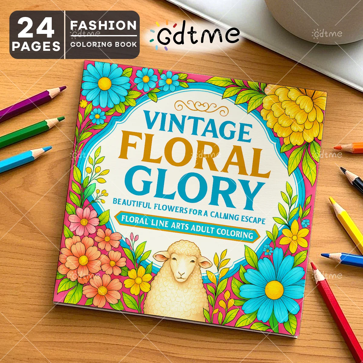 VINTAGE FLORAL Coloring Book 24 Different Patterents Inspirational Text With Flowers Sketchbooks For Relaxation Designs