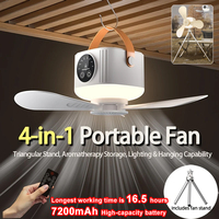 Portable Camping Ceiling Fan with Light USB Rechargeable &Plug-in 7200mAh Long Battery Life Remote Control Hanging Fans Lights