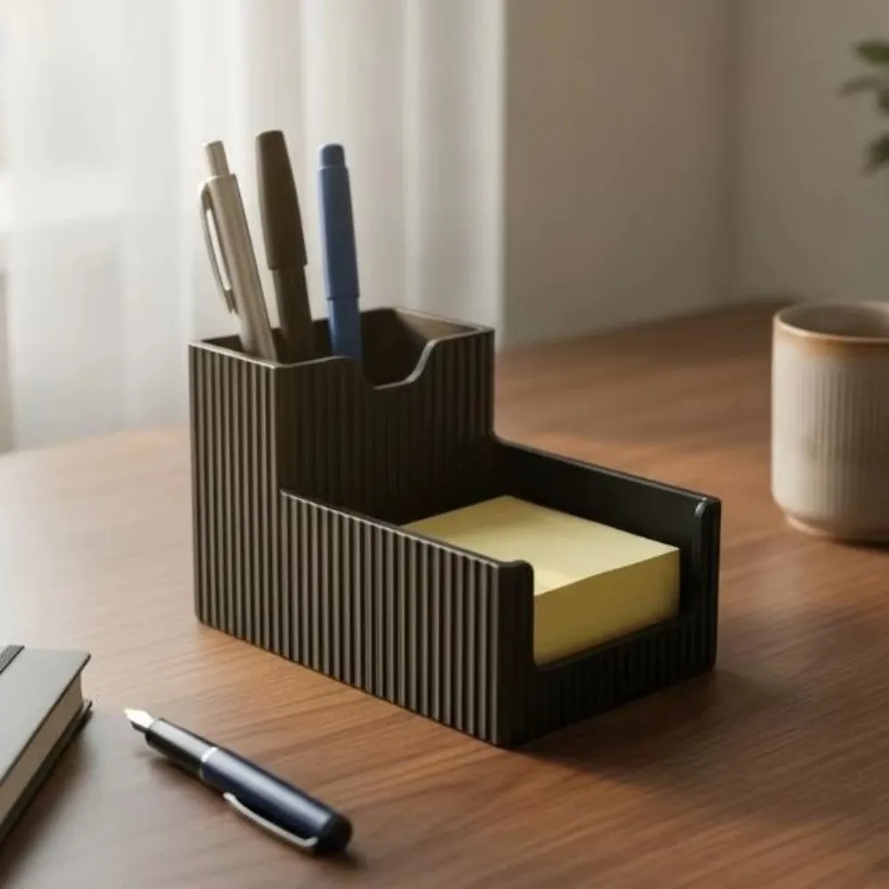 Multi-functional 3D Printed Striped Pen Holder Minimalist Plastic Sticky Note Dispenser Desktop Storage Rack Desktop