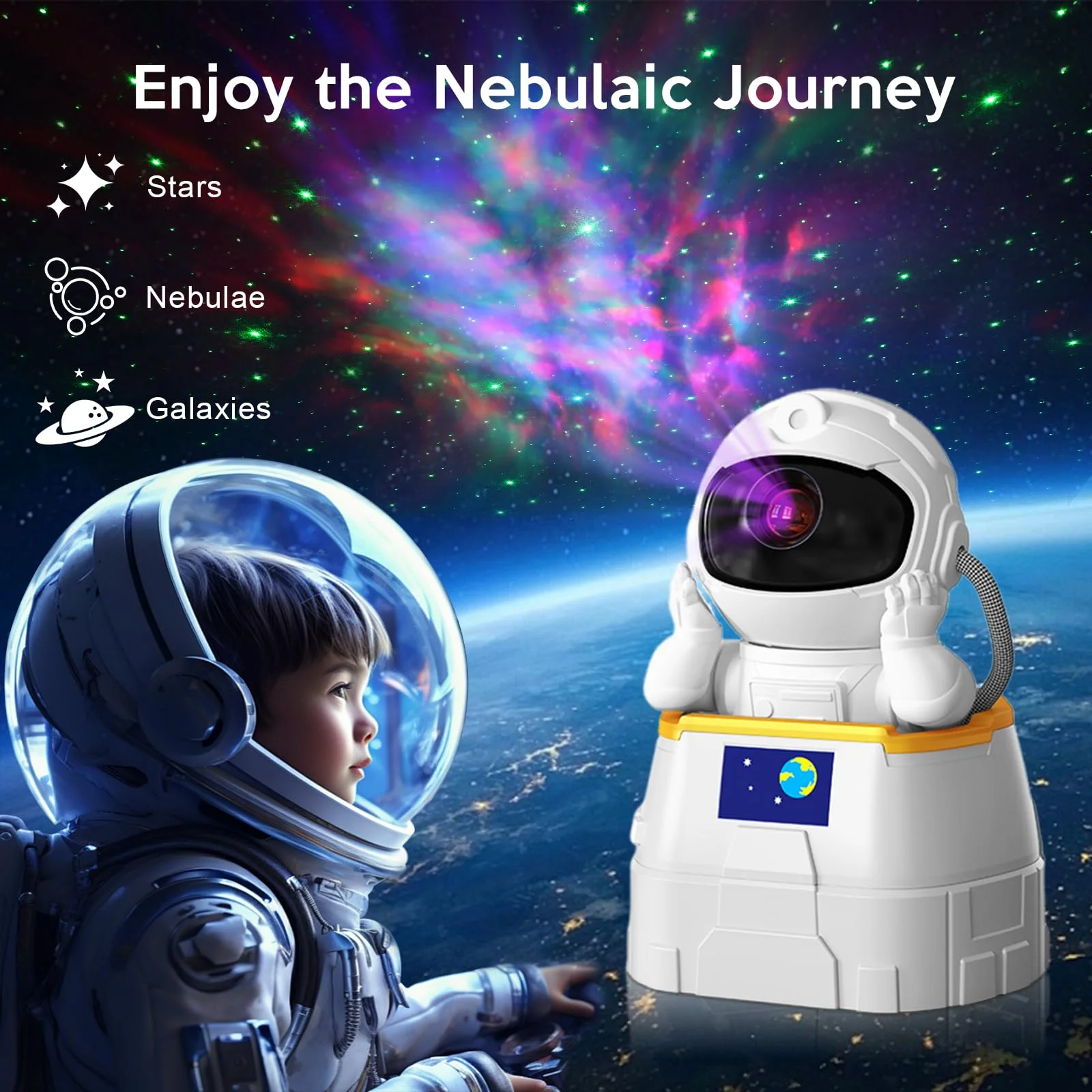 Astronaut Galaxy Projector Night Light Remote Control 360° Rotating Light Stepless Dimming Projector Night Lamp for Kids Bedroom