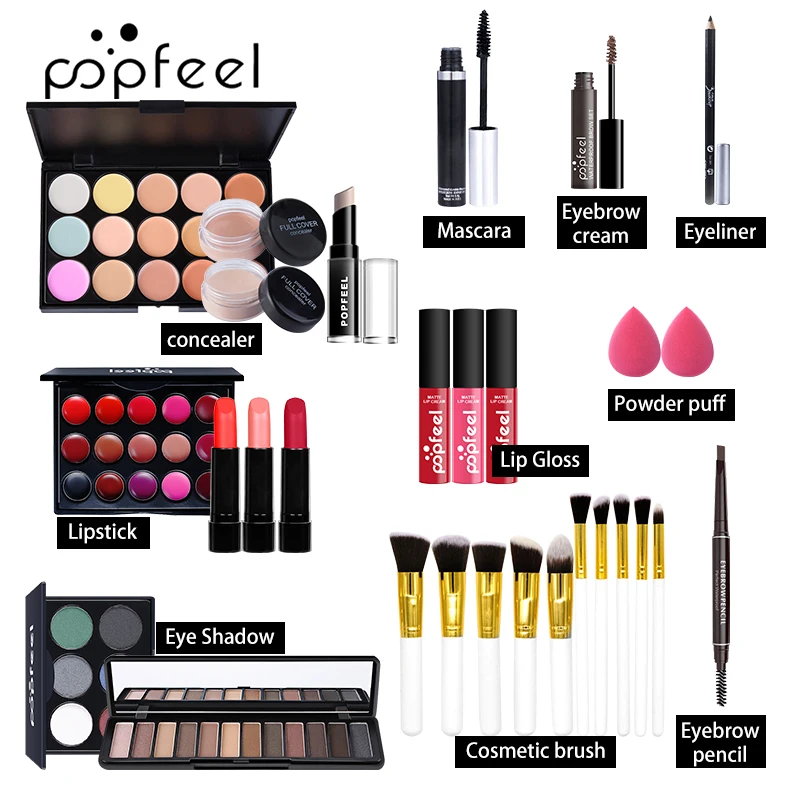 Vrouwen Make-Up Set Oogschaduw Concealer Lipgloss Mascara Lippenstift Eyeliner Set Borstel Make-Up Set Cosmetica Schoonheid Gezondheid