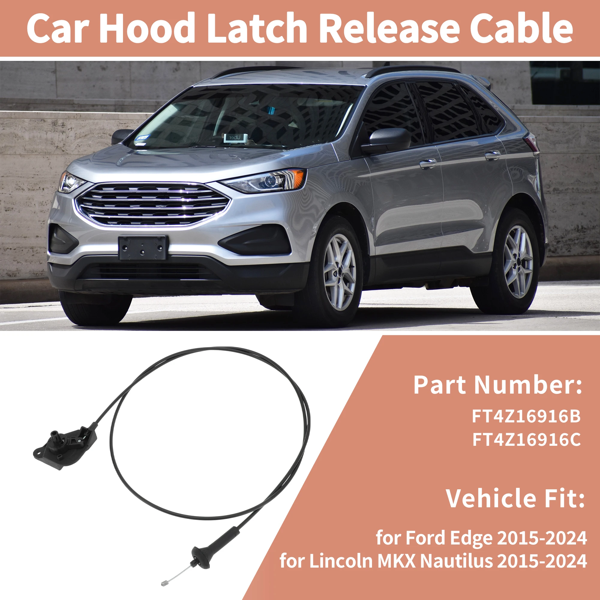 UXCELL For Ford Edge for Lincoln MKX Nautilus 15-24 Front Hood Release Cable FT4Z16916B