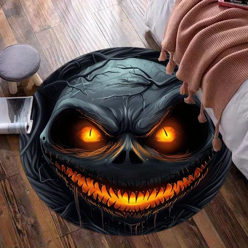 

Jack Skellington Nightmare Before Christmas Round Crystal Velvet Rug Halloween Horror Theme Decorative Floor Mat