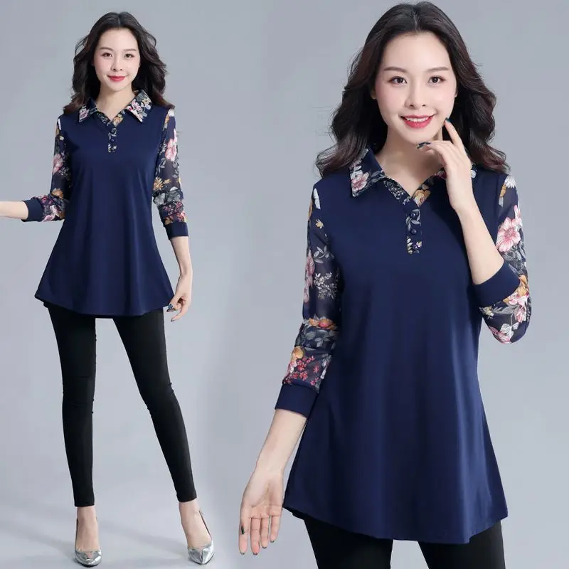 

Женская винтажная рубашка с лацканами из двух частей и цветочным принтом, универсальная офисная блузка, осенне-зимние топы