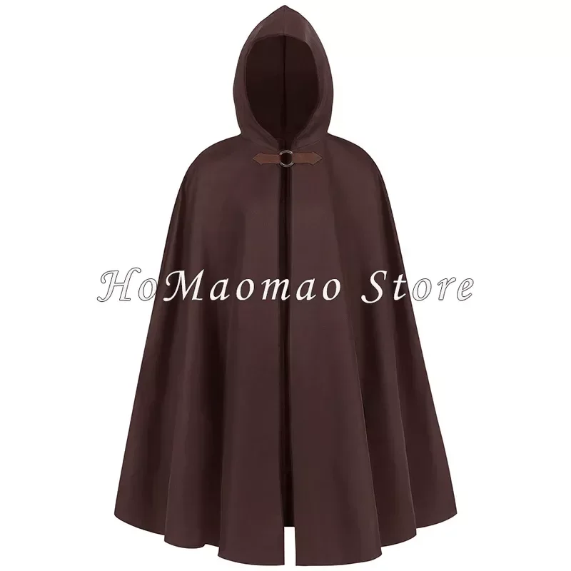New Christmas Medieval Costume For Women Men Steampunk Warrior Cosplay Vintage Hooded Cloak Solid  Single Button Thick Cape