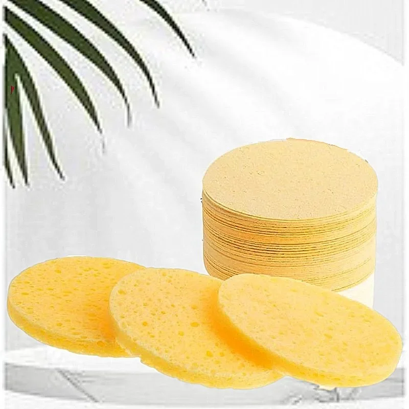 50PCS Round Wood Pulp Soft Cleansing and Exfoliating Facials Compressed Sponge Face Puff Suitable for Home Use or Travel