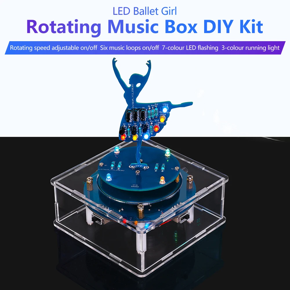 DIY Electronic Music box Rotating Ballet Girl Welding Practice kit LED Flowing Light Pendant Soldering Assemble Parts with Shell