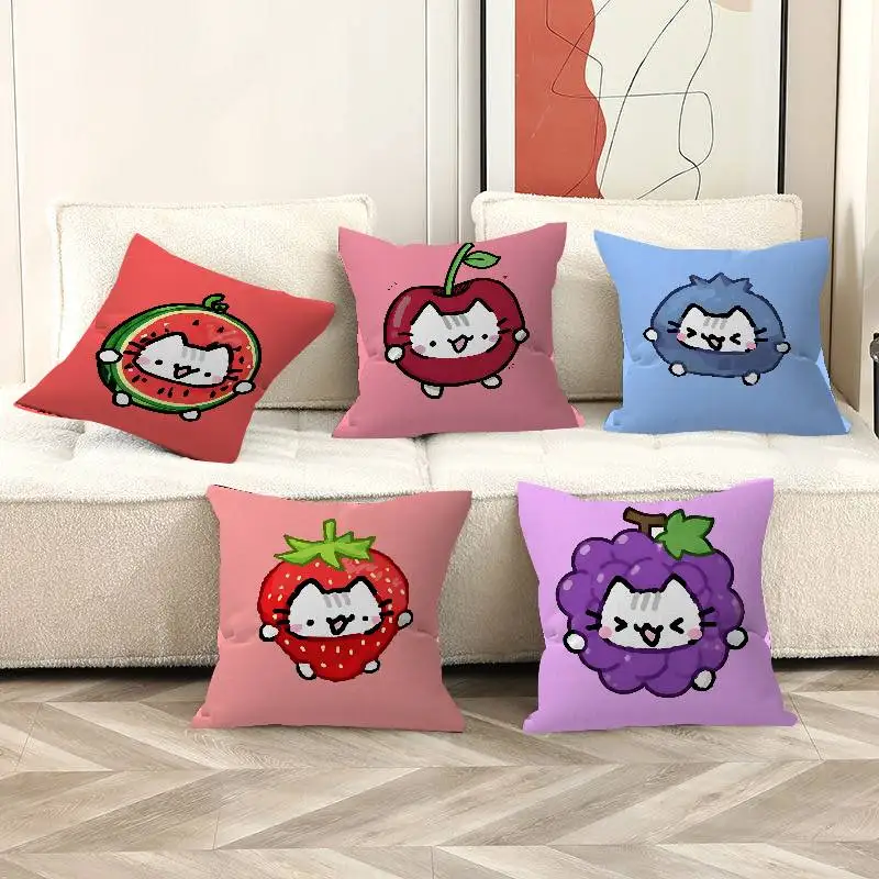 Hot Cute Strawberry Cat Meow Meme Pillow Anime Pillow Sofa Bed Head Pillow Cover Cushion Cover 45x45 cm Fashion