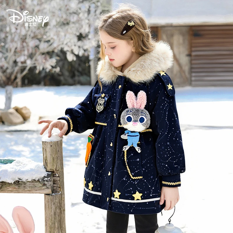 

Офицер полиции кролика Диснея для девочек, флисовая утолщенная куртка с капюшоном, новинка зимы 2025, теплая талия, выше