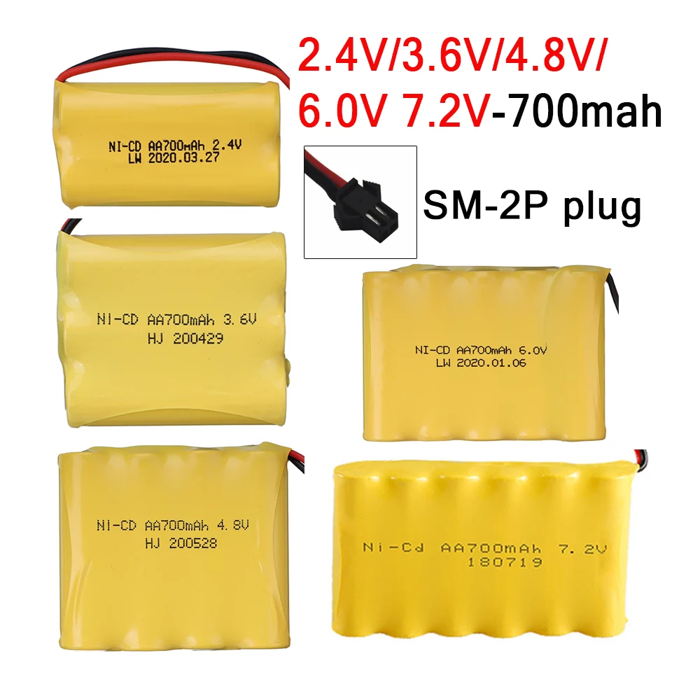 Batteria NICD 700MAH 2.4V/ 3.6V/ 4.8V/ 6V/ 7.2V batteria per giocattoli RC auto camion serbatoio sostituibile NI-CD batteria con spina SM