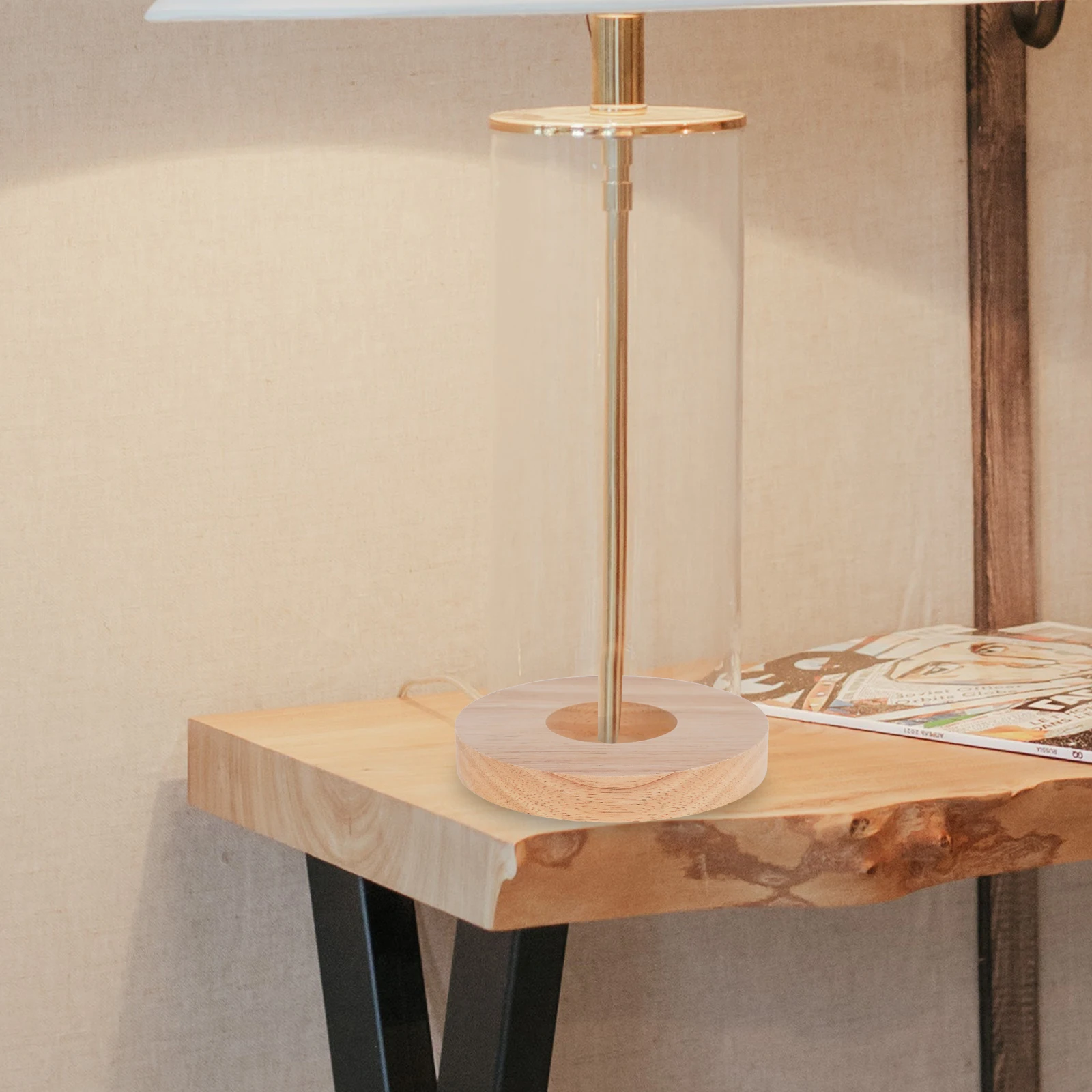 

2Pcs Durable Solid Wood Round Lamp Base Sturdy Wooden Table Lamp Stand for DIY Display Light Parts Stand Display Glass