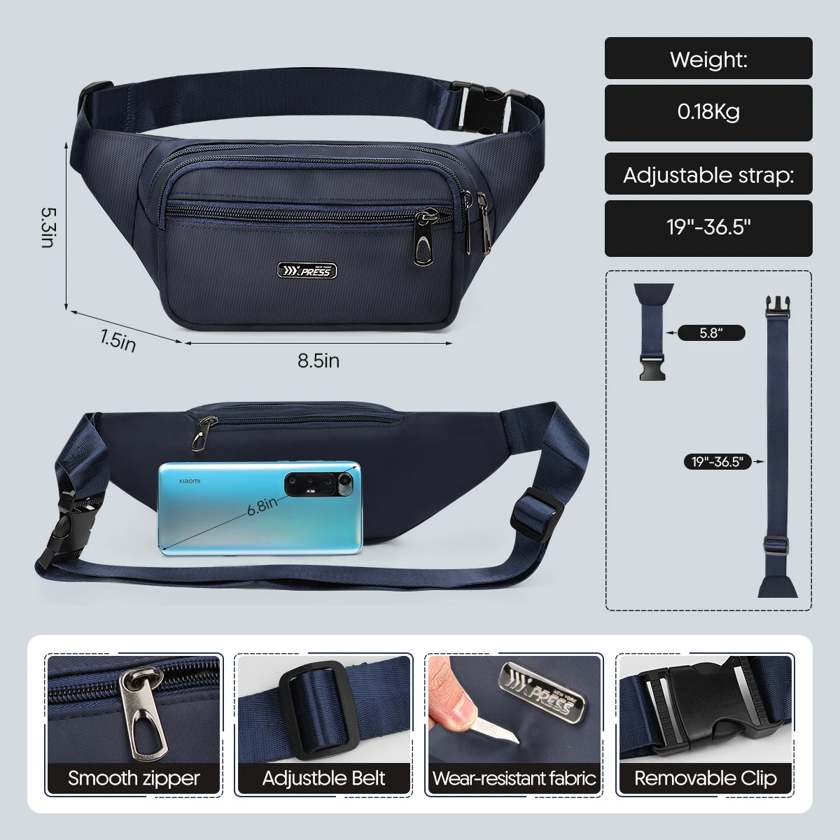 Men Women Casual Crossbody Bag Fanny Pack Waist Bag Nylon Bag Belt Bum Bag Fashion Travel Running Sports Mobile Phone Bag - view 4