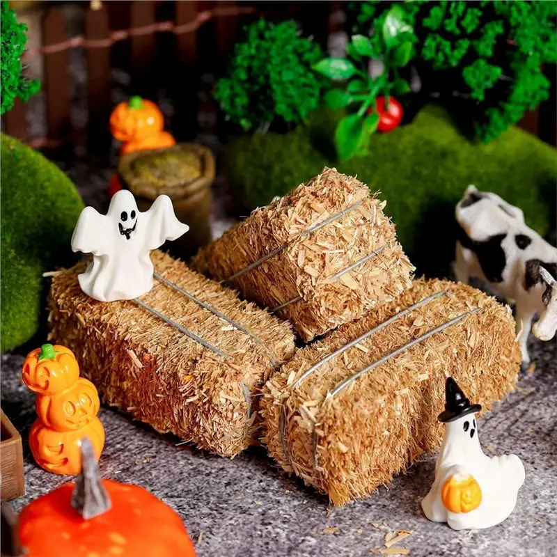 12 قطعة من باليات القش الصغيرة - بالات القش المزخرفة الصغيرة لبيت الدمى، وديكورات حصاد الخريف، والحفلات ذات الطابع الغربي