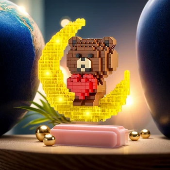 Śliczne świecące klocki z misiem - idealny edukacyjny prezent urodzinowy dla przyjaciół! (bez podstawy)