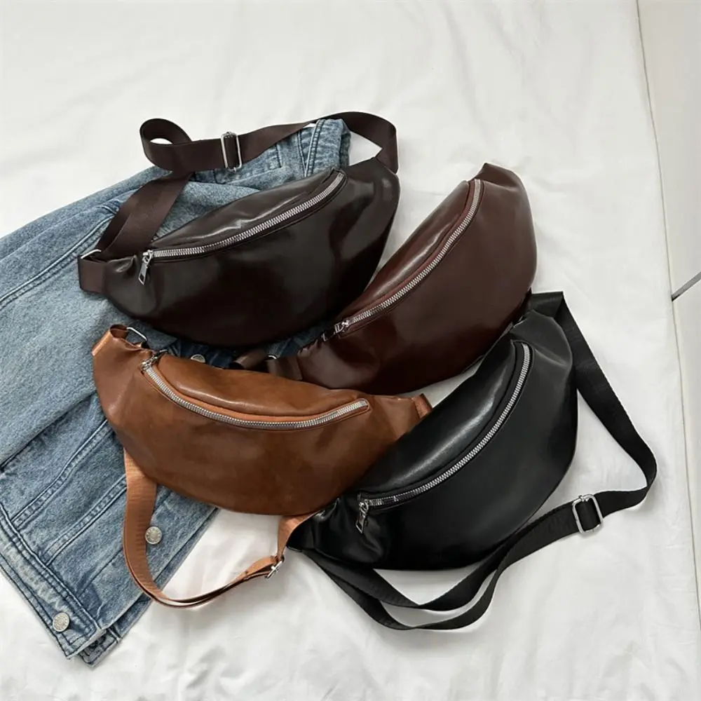 

Крутые Поясные Сумки из искусственной кожи, нагрудная Сумочка с полумесяцем, однотонная бананка, большой спортивный поясной кошелек через плечо в Корейском стиле