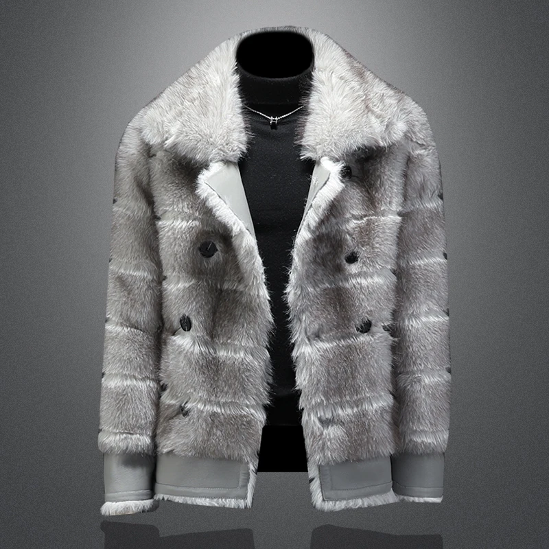 

Hot Selling Men's Thick Warm Jacket Personality Winter Mid-Length Coat High Quality Faux Fur Coat