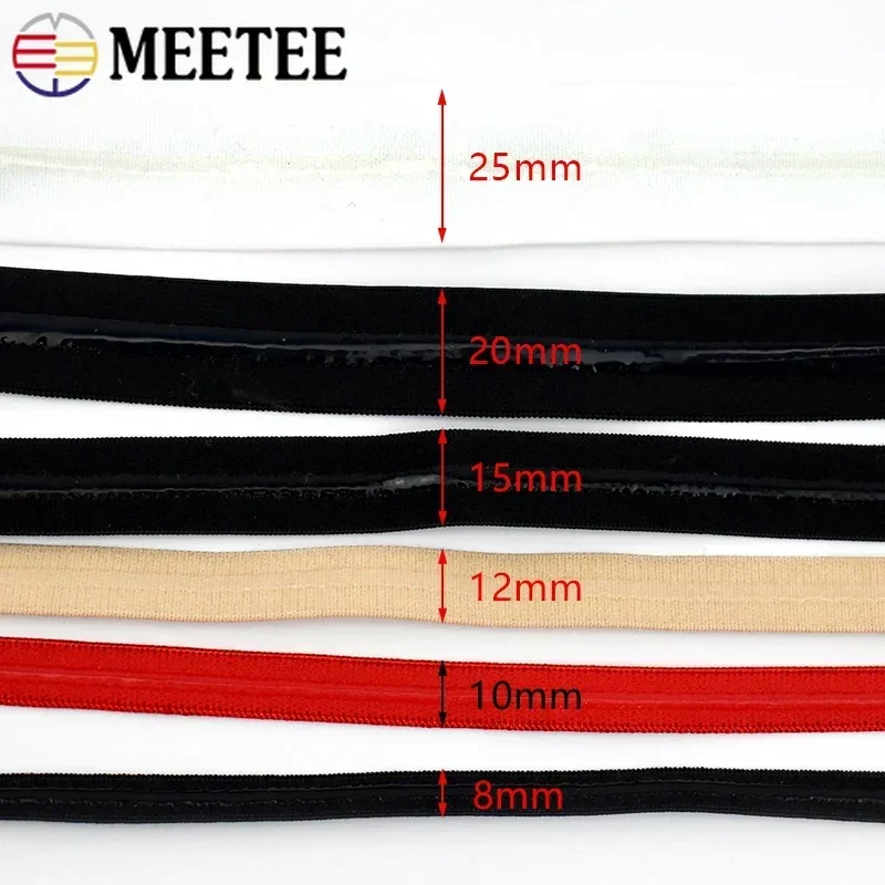 5/10/20M Meetee 8-25mm Silicone Elastic Band for Underwear Non-slip Ribbon Garment Rubber Webbing Tapes DIY Sewing Accessories