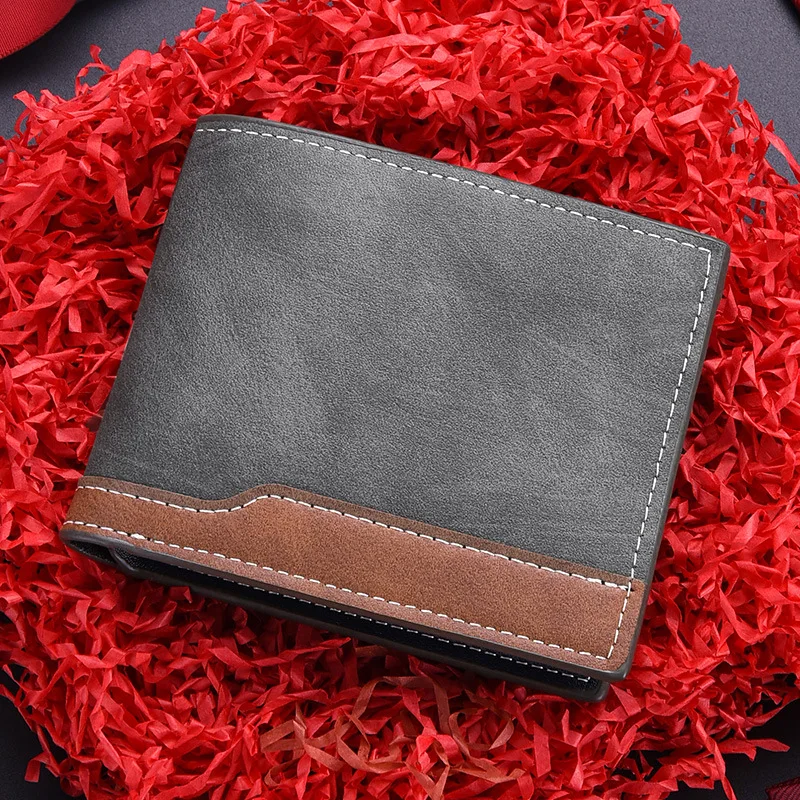 Black Coffee Retro Style New PU Leather Men's Short Wallet Two Fold Design Coin Purse with ID Card Holder purse Suitable for Men
