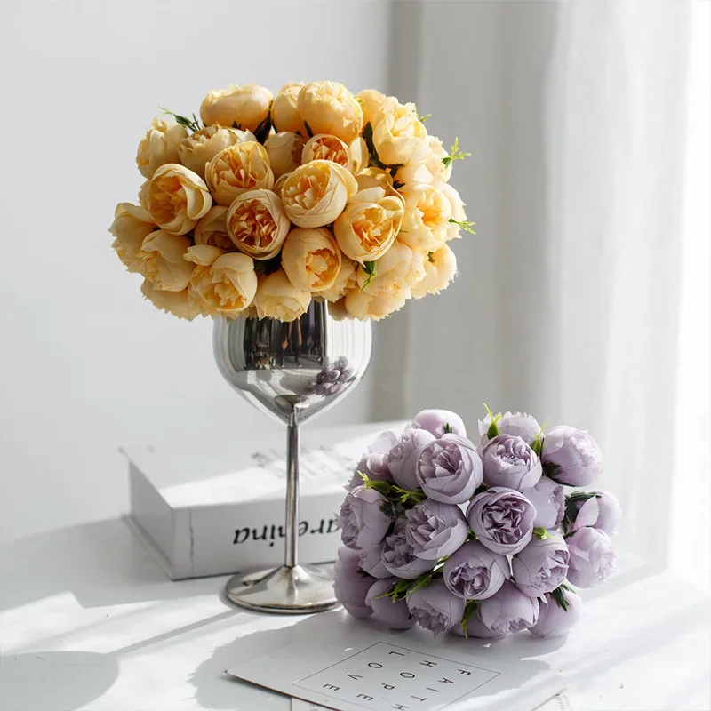 Rose rosa Pfingstrose künstliche Blumen Seidenstrauß 27 Köpfe Rosen gefälschte Blume für Tischvase arrangieren Zuhause Hochzeitsdekoration Blumen – Detail 4