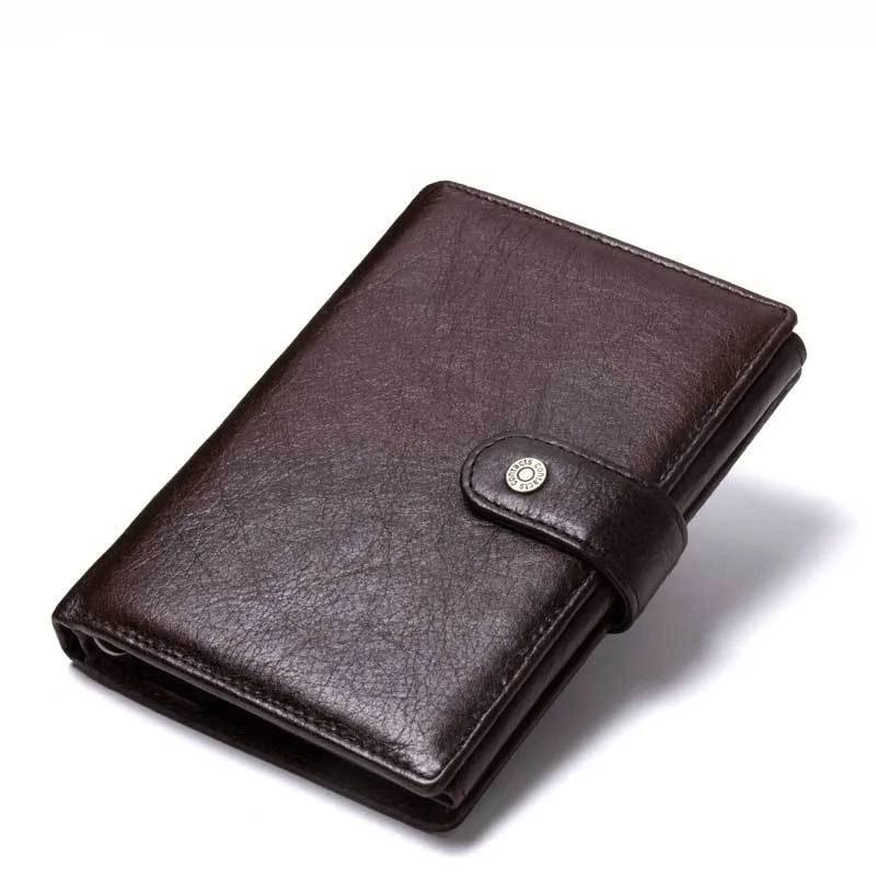 2022 New Fashion Cowhide Men\'s Passport Bag Multi-function Buckle Document Holder Leather genuine mens Wallet Free Shipping