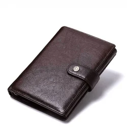 2022 New Fashion Cowhide Men's Passport Bag Multi-function Buckle Document Holder Leather genuine mens Wallet Free Shipping