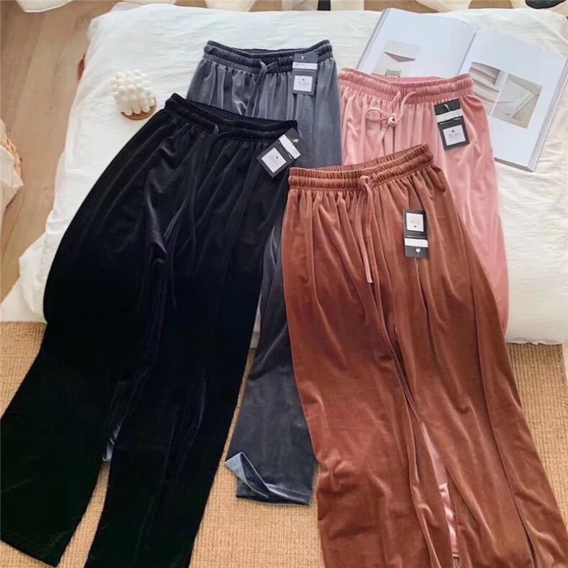 Velvet WITHDING LONGING PANTS Women's Span Training Pants Velvet Wide Leg Pant Floor Mopping Casual Pants (3color)