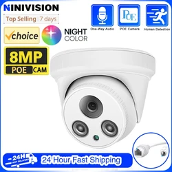 4K Color POE IPC Camera 8MP ColorVu Night Vision CCTV Poe Dome Camera 24/7 Colorful Image Built-in Mic Audio IP67 Waterproof