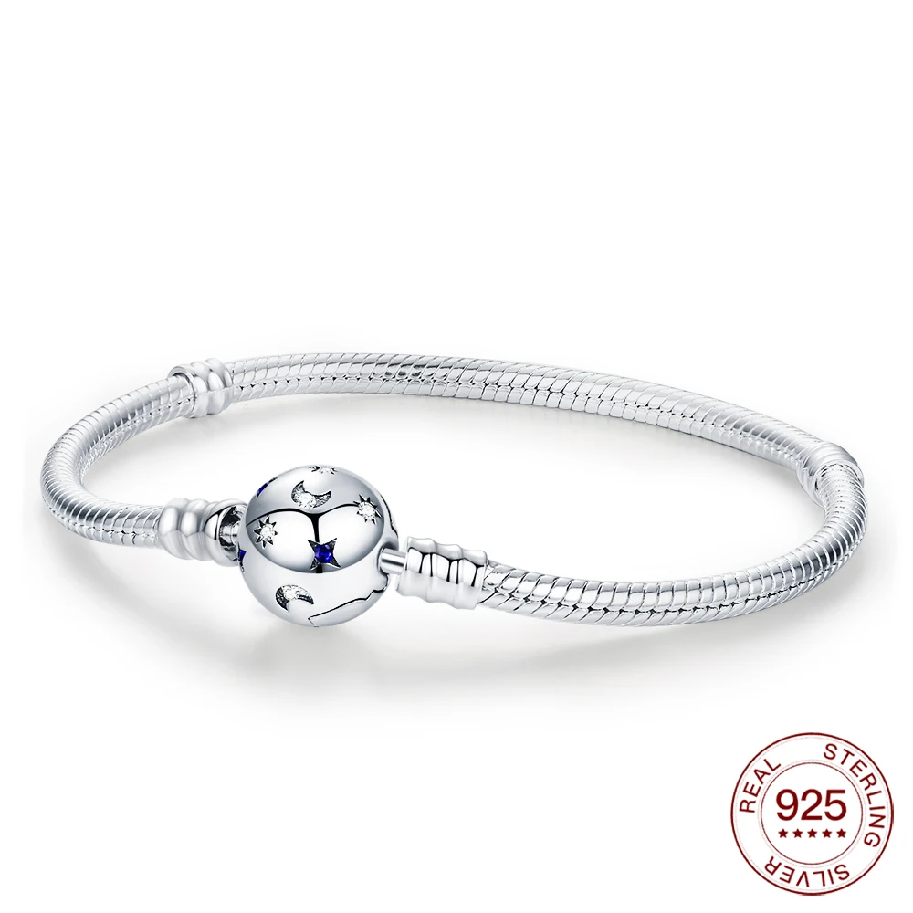 New Bracelet 925 Silver Sun Moon Stars Round Head Bracelet For Original Charms Beads Jewelry Women DIY Jewelry Making Gift