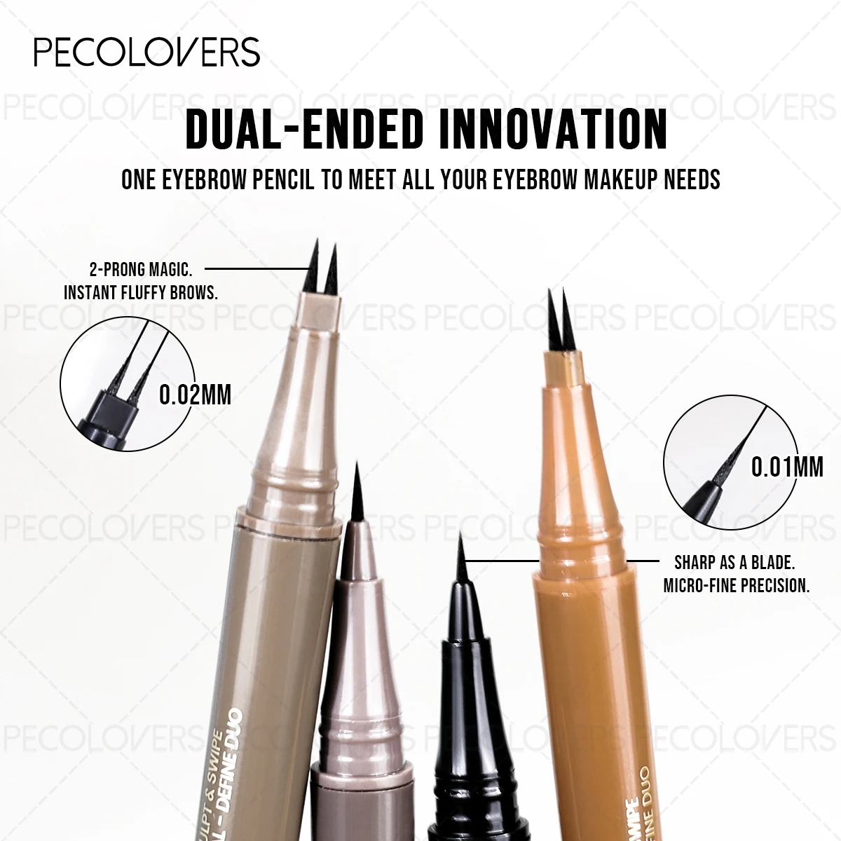 Delineador de ojos y lápiz de cejas ultrafino resistente al agua de doble punta: secado rápido, resistente al sudor, a prueba de manchas