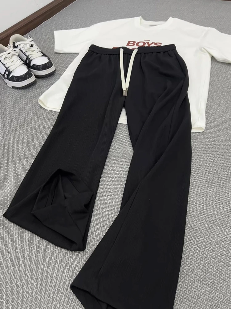 

Ледяной шелк, крутые повседневные брюки, мужские летние американские Bla Qui Dry Dstring, широкие брюки с пшеничным узором и шипами