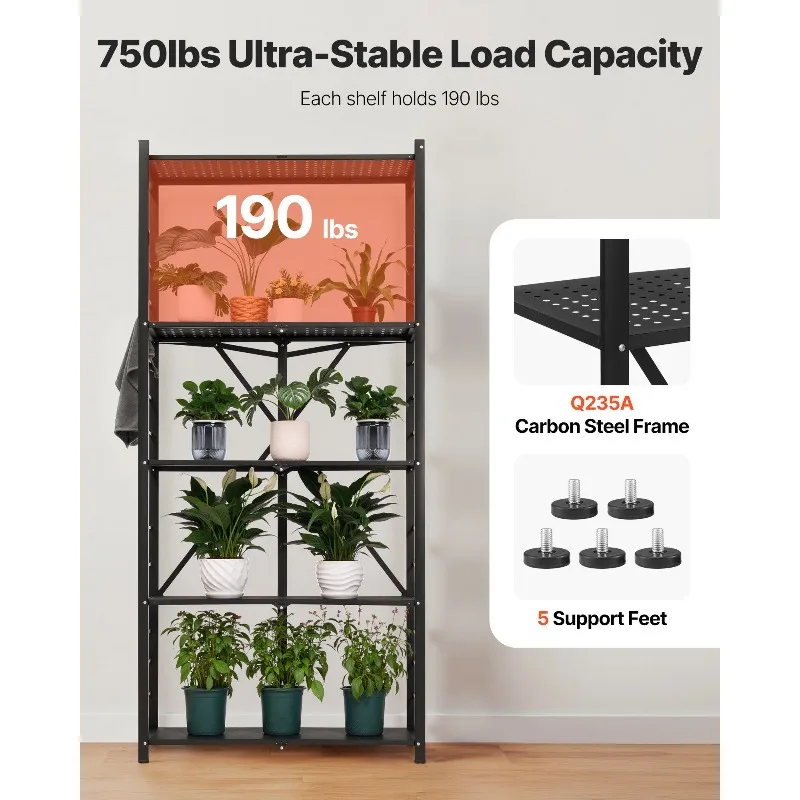 Półka składana z kółkami, 5-poziomowa, bez konieczności montażu, organizer, czarna