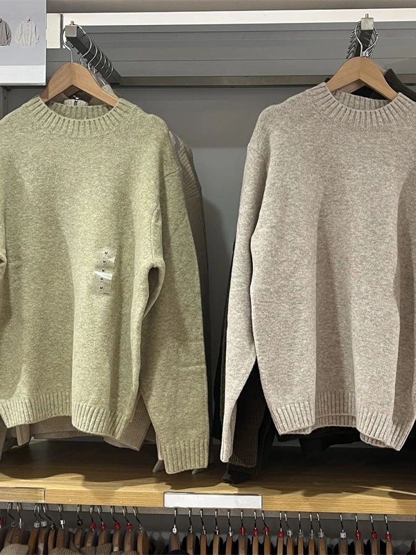 

Вязаный свитер свободного кроя с круглым вырезом, новинка зимы, теплый, однотонный, с длинными рукавами, базовый, молодежный стиль