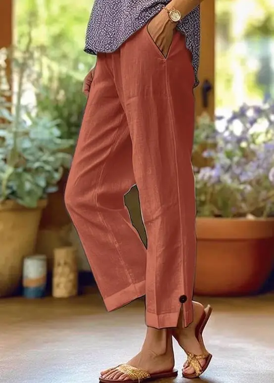 Women's Pants Summer Classic Casual Daily Versatile Button Solid Color Simple Slim Fit Loose Straight Leg Cropped Pants