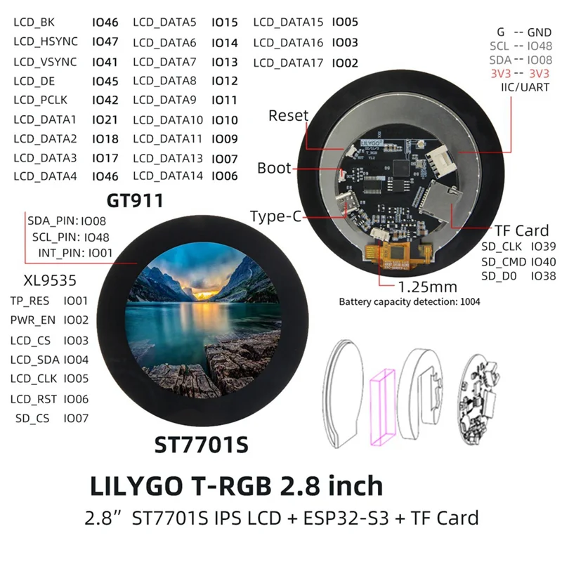 AB53 T-RGB ESP32-S3 2.8 インチ LCD タッチ円形ディスプレイ S3R8 開発ボード WiFi Bluetooth 開発ボード