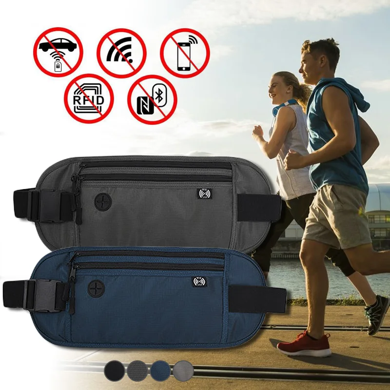 15x35cm RFID Blocking Travel Waist Bag Outdoor Portable Fitness Bag Large Capacity Waterproof Phone Belt Bag Passport Holder Bag