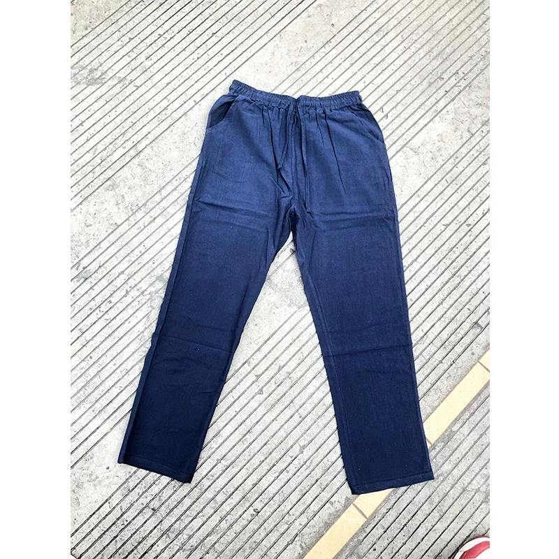 

Solid Color Men's Cotton Linen Pants Elastic Drawstring Waist Casual Long Trousers Breathable Lightweight Comfortable Wear