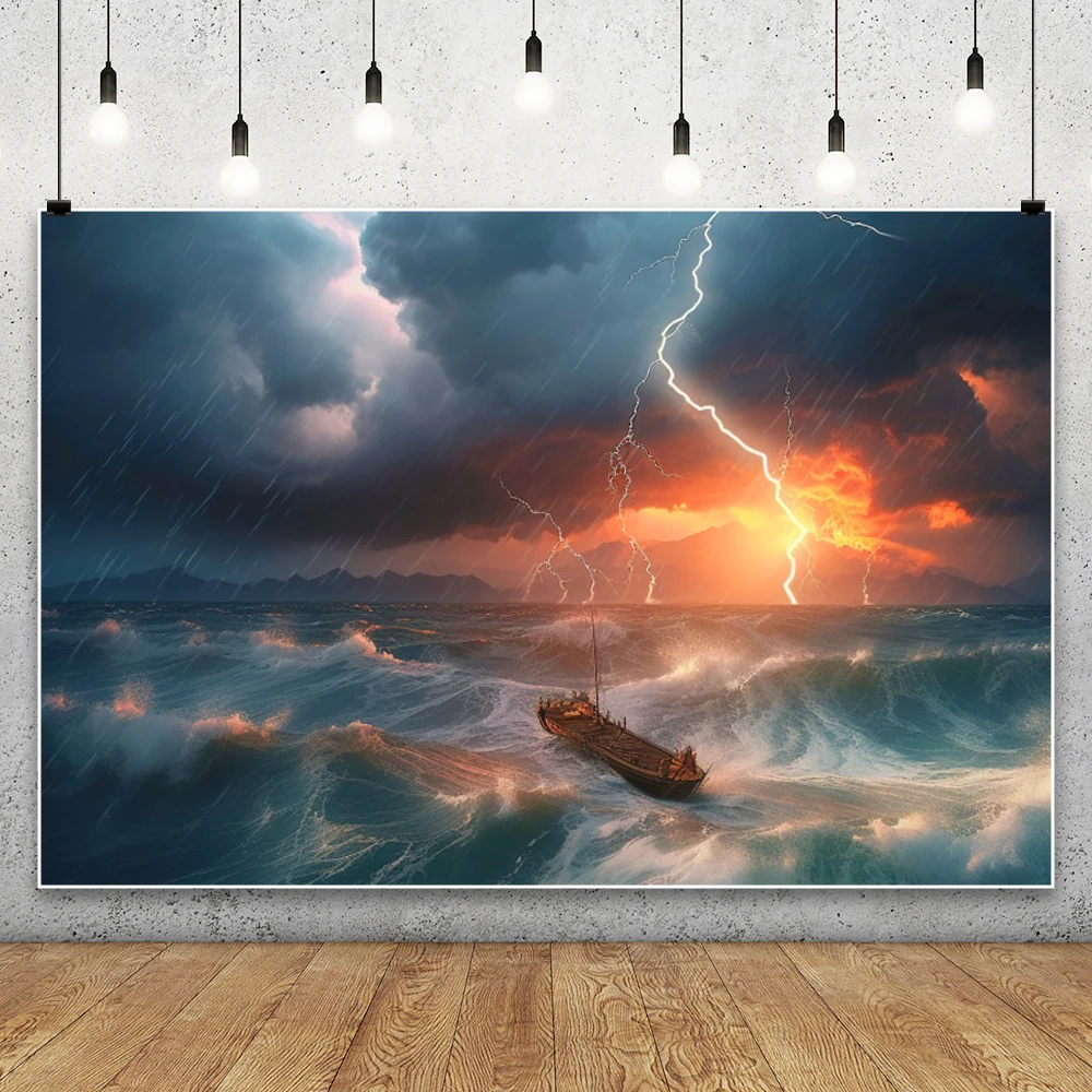 Toile de fond de photographie de tempête de mer, océan bleu profond, nuage sombre, pluies, vagues, mauvais temps, abstrait, paysage de nuit naturelle