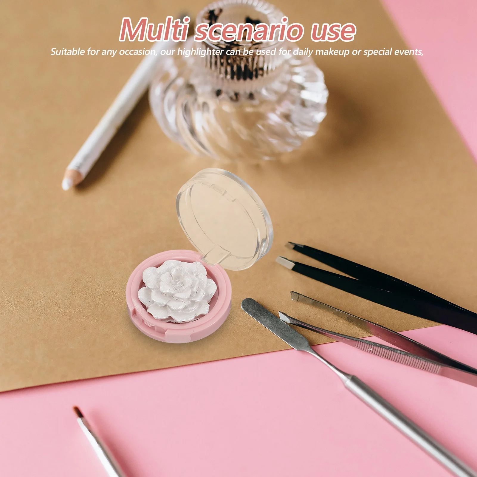 Poudre surligneuse Rose sculptée 3D pressée pour joues du visage, maquillage scintillant, lueur métallique