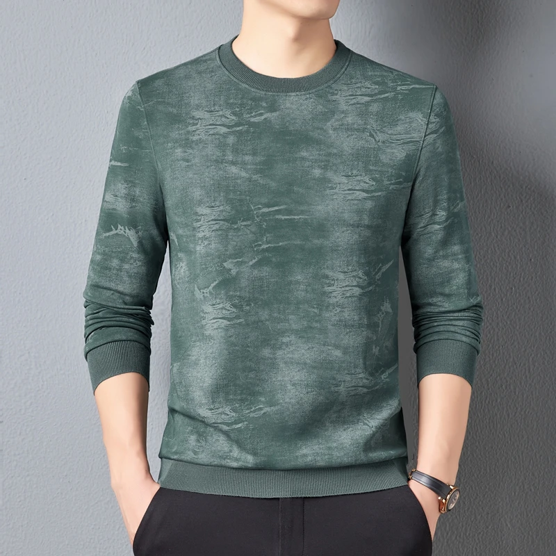 Autumn Men Casual Vibrant Tie-Dye Sweatshirt Black White Green Cosy Tops Round Collar Long Sleeve Leisure Wear Ribbed Cuffs Hem